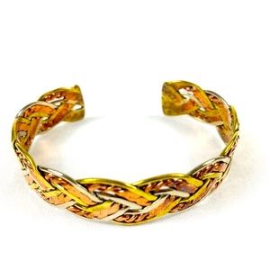 NWOT Cuff Bracelet Thick 3 Metals Braided Adjustible